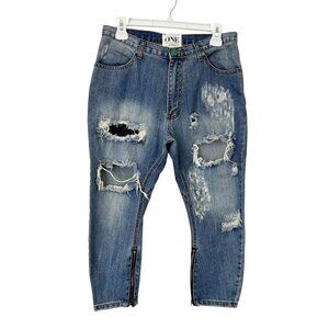 One Teaspoon Kingpins Drop Crotch Cropped Jeans Womens Size 24 US 2 Baggy